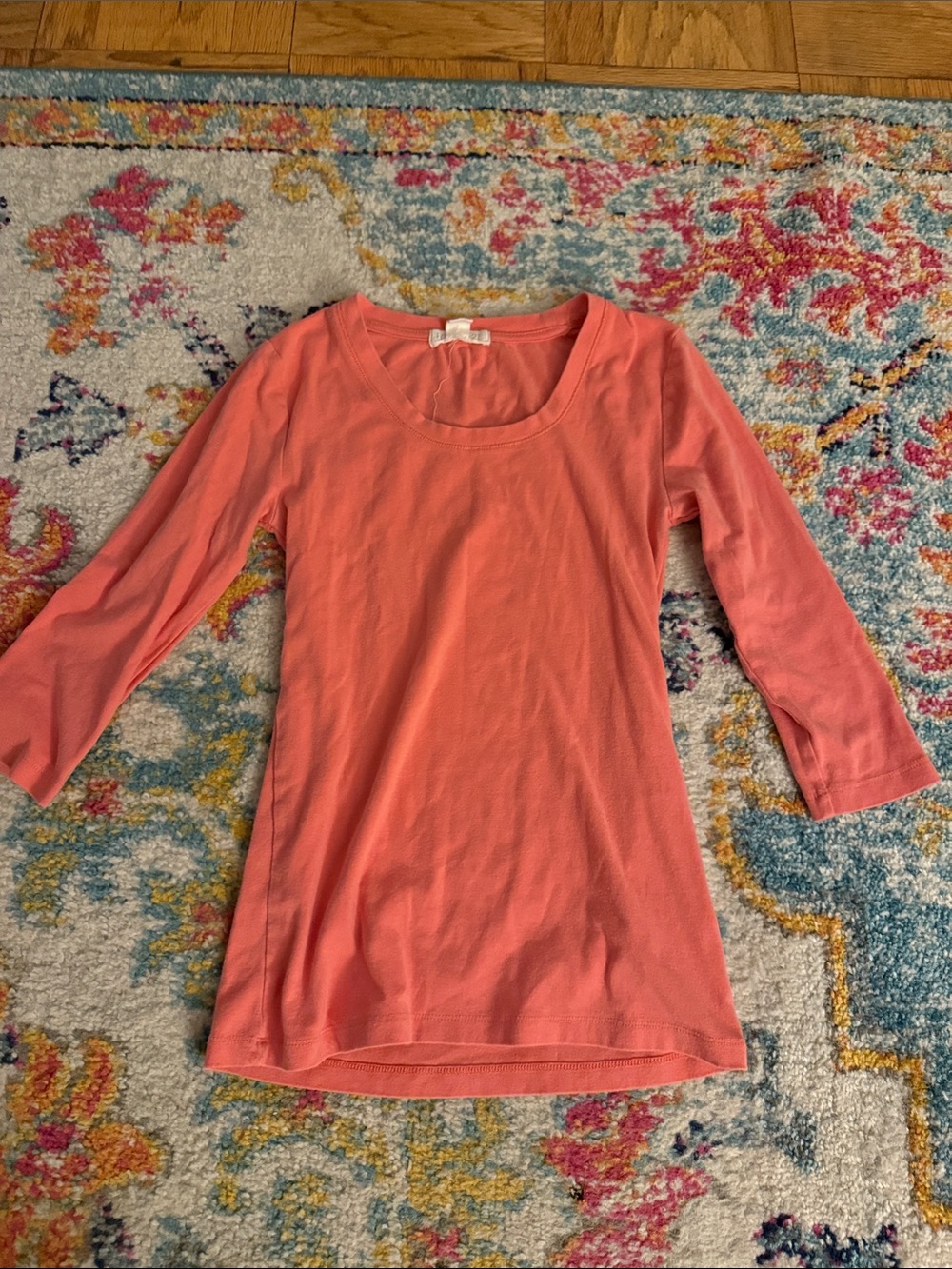 Forever 21 Coral Scoop Neck Long Sleeve Top